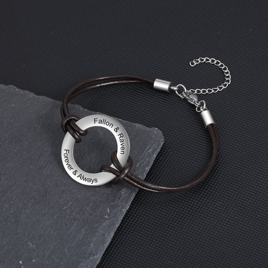 Personalized Circle  Leather Rope Bracelet