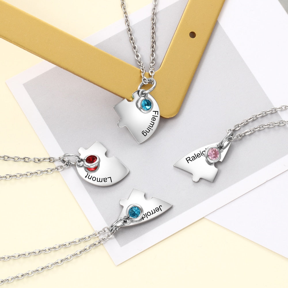 Personalized  heart puzzle necklace for four