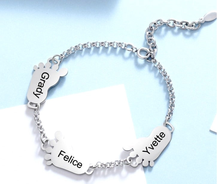 personalized baby feet bracelet with 2-4 charms