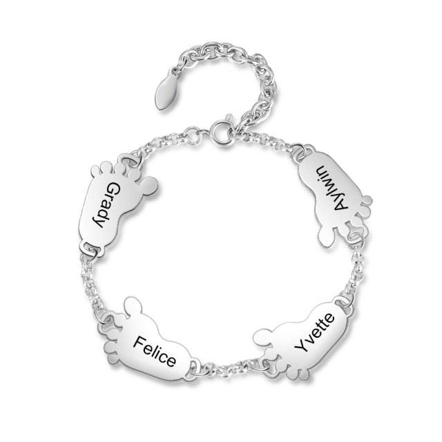 personalized baby feet bracelet with 2-4 charms
