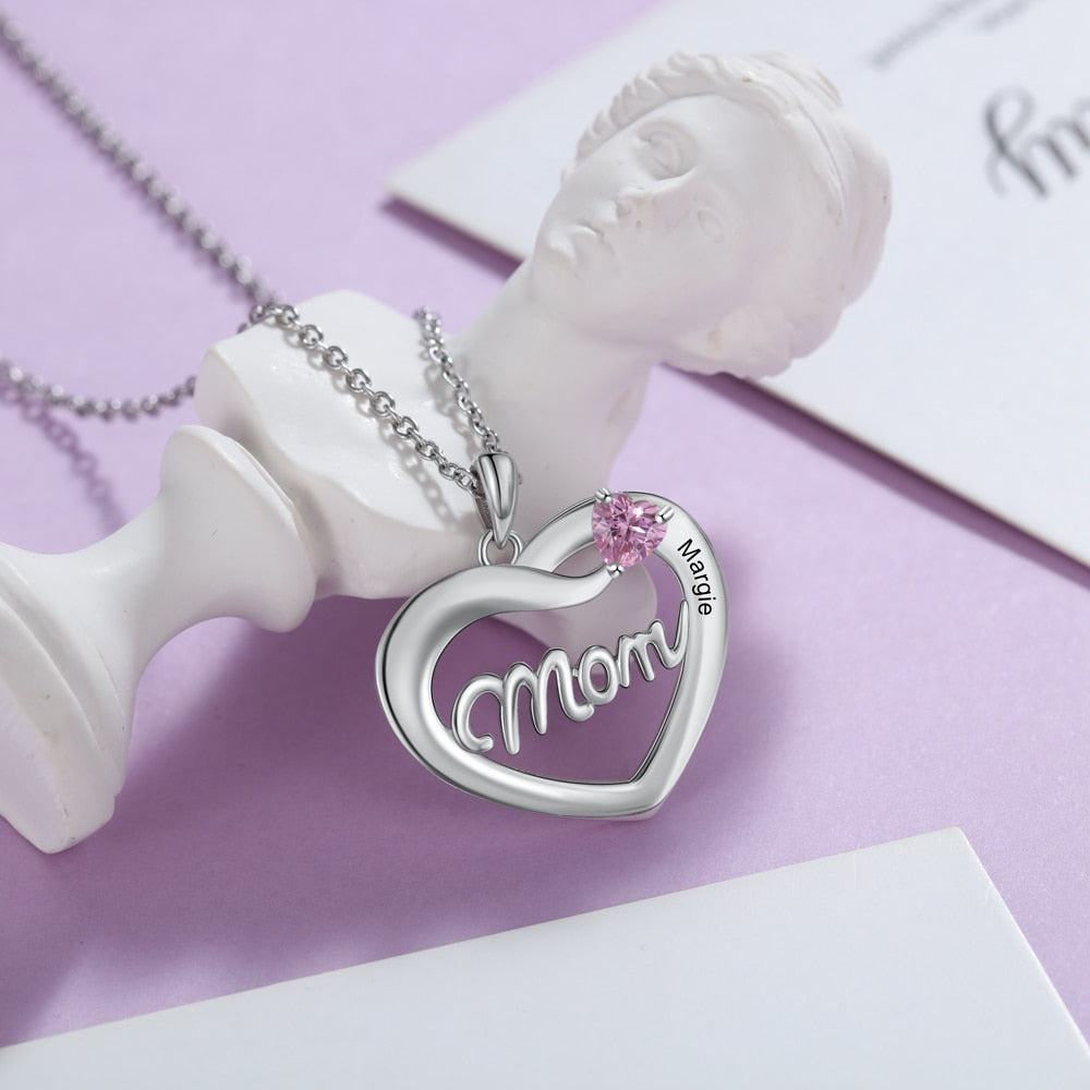 Mom Necklace, Personalized Heart Necklace for Mom
