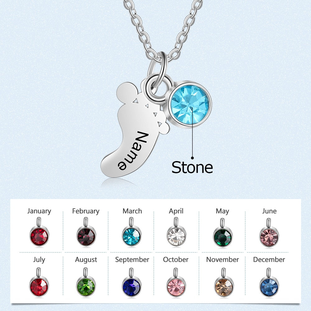 Personalized baby feet necklace with birthstone