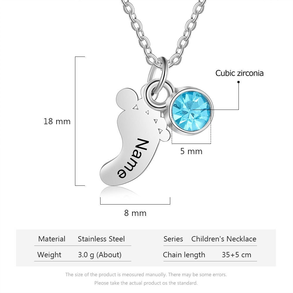 Personalized baby feet necklace with birthstone