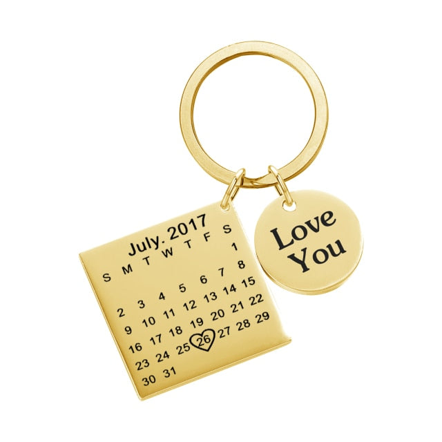 Special Date Calendar Keychain with personal message, Date Keyring for Husband Boyfriend, Date Highlighted with a Heart,