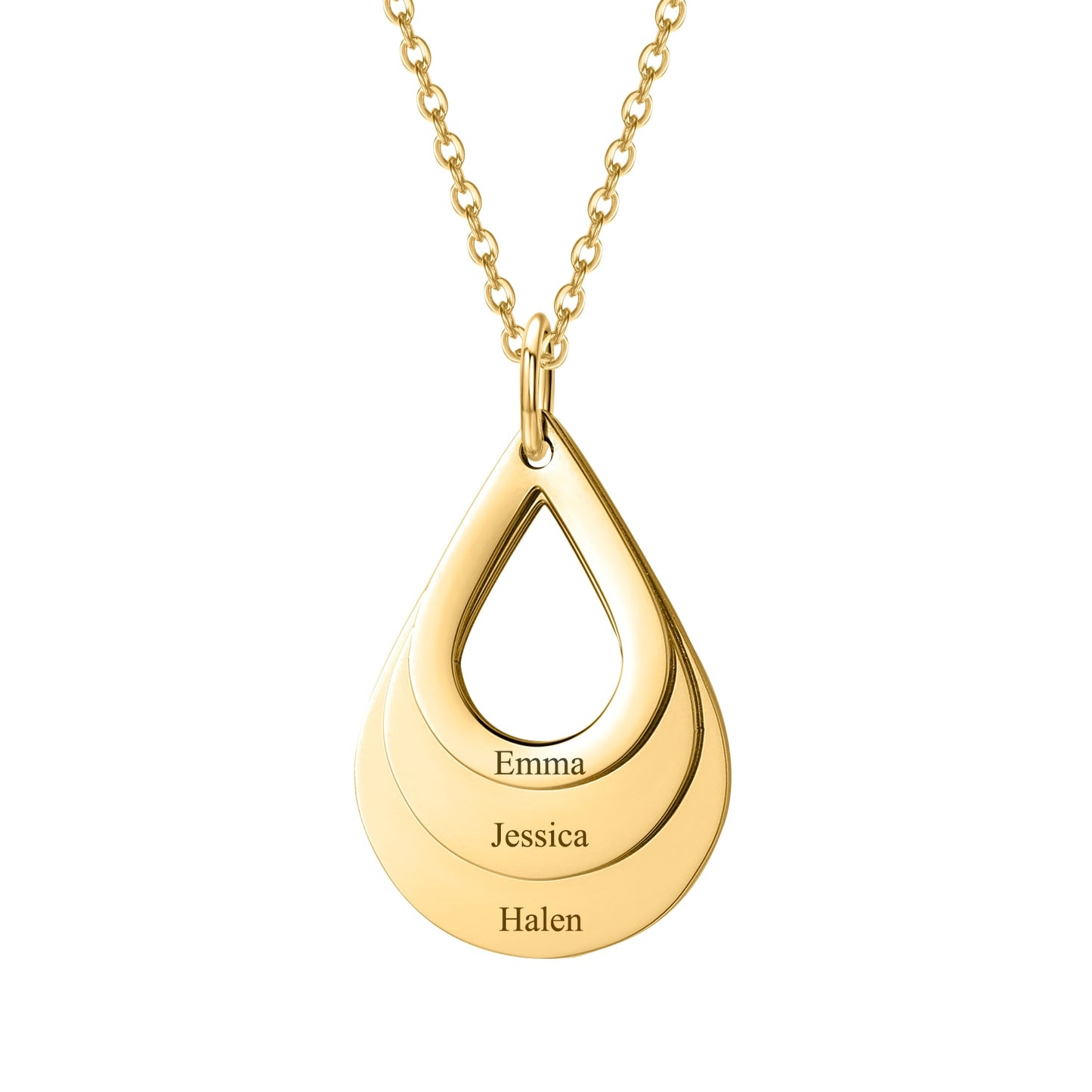 Engraved drop shaped family necklace