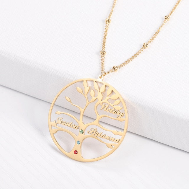 Tree of life family name engraved necklace -Family tree necklace personalized with birthstones