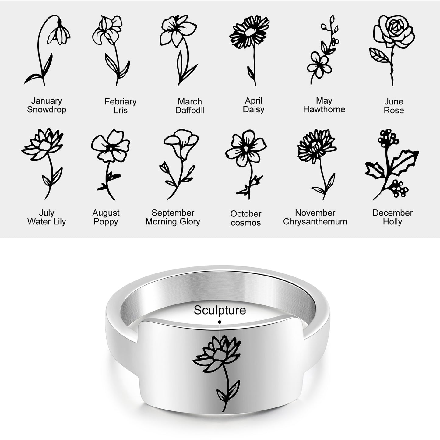 Ring with birth month flower