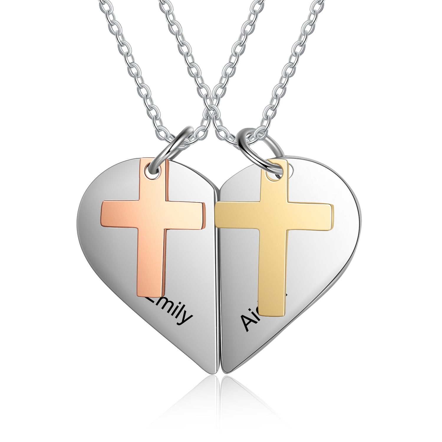 couple heart necklace with cross