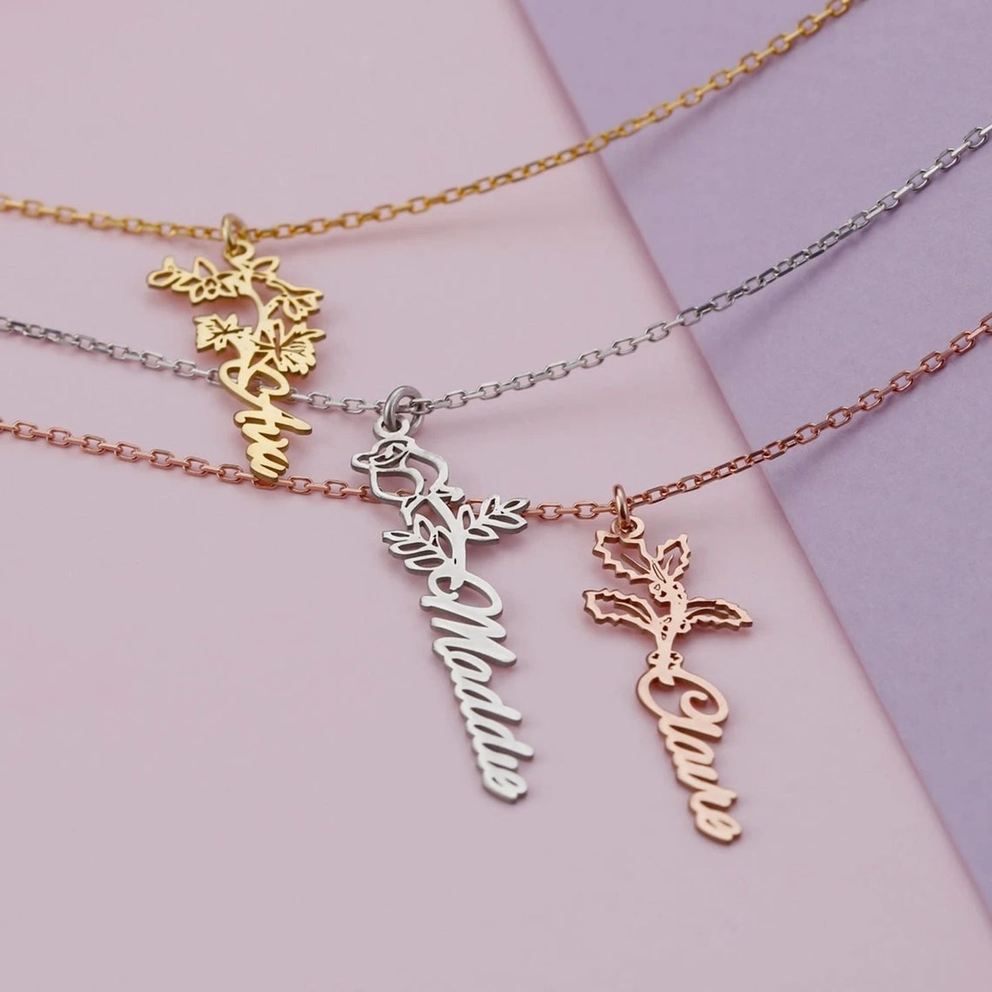 Personalized Custom Name Necklaces Birth Month Flower