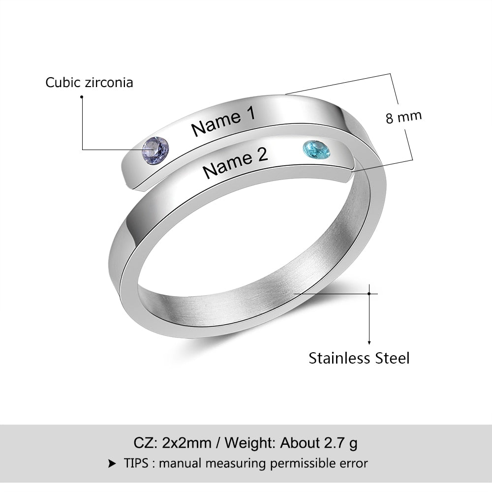 Double Name Ring with Birthstone